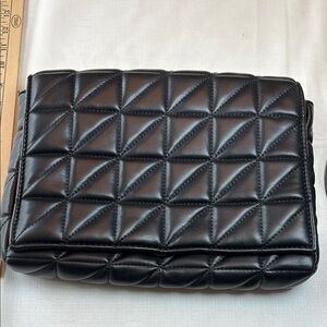 👜Zara Black large Leather vegan quilted Clutch handbag